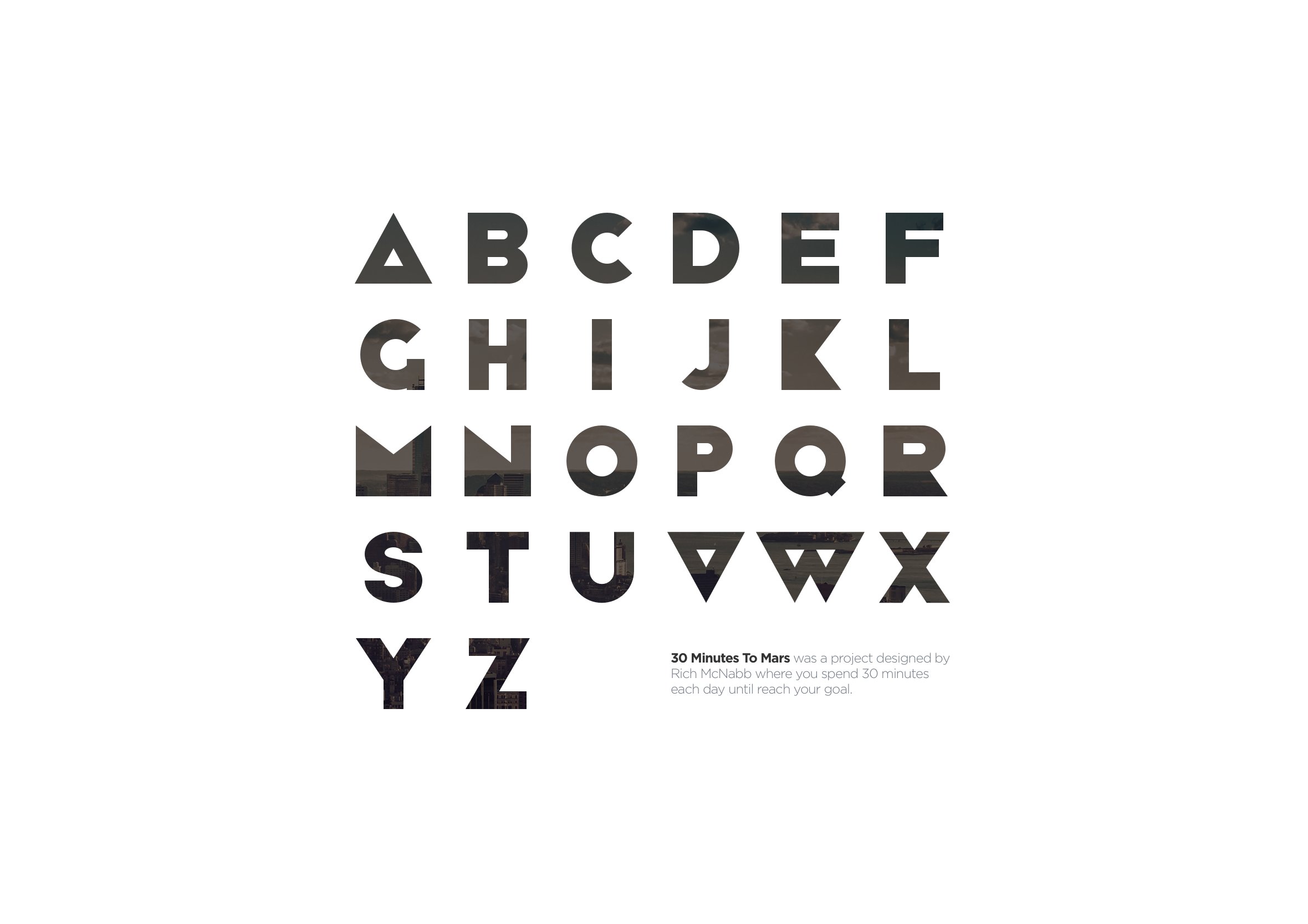 30 Minutes to Mars font alternative version 3 with image masked behind letterforms