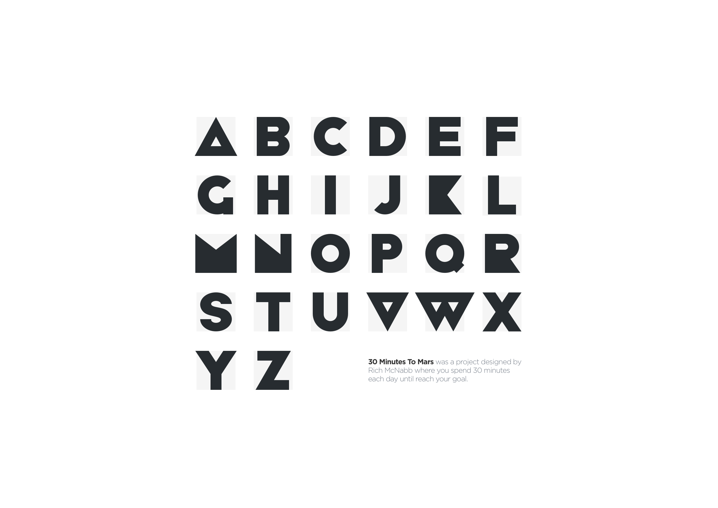 30 Minutes to Mars font original version showing geometric letterforms on a grid