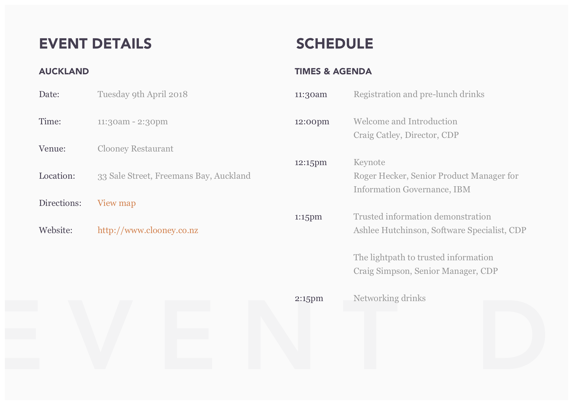 CDP executive lunch invitation event details and schedule spread