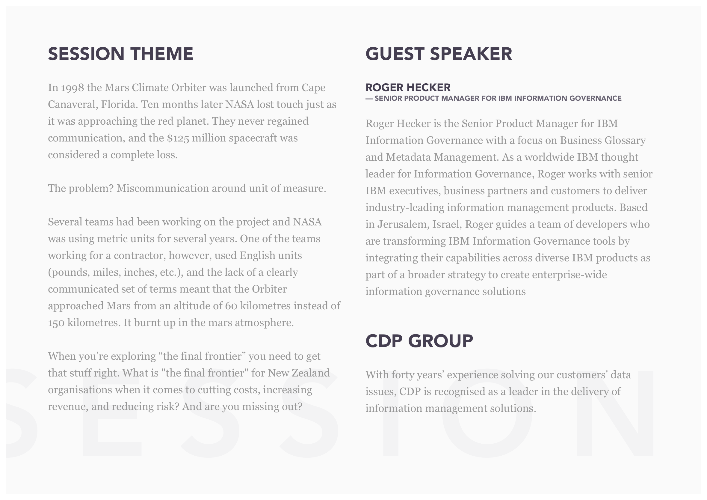 CDP executive lunch invitation session theme and speaker information