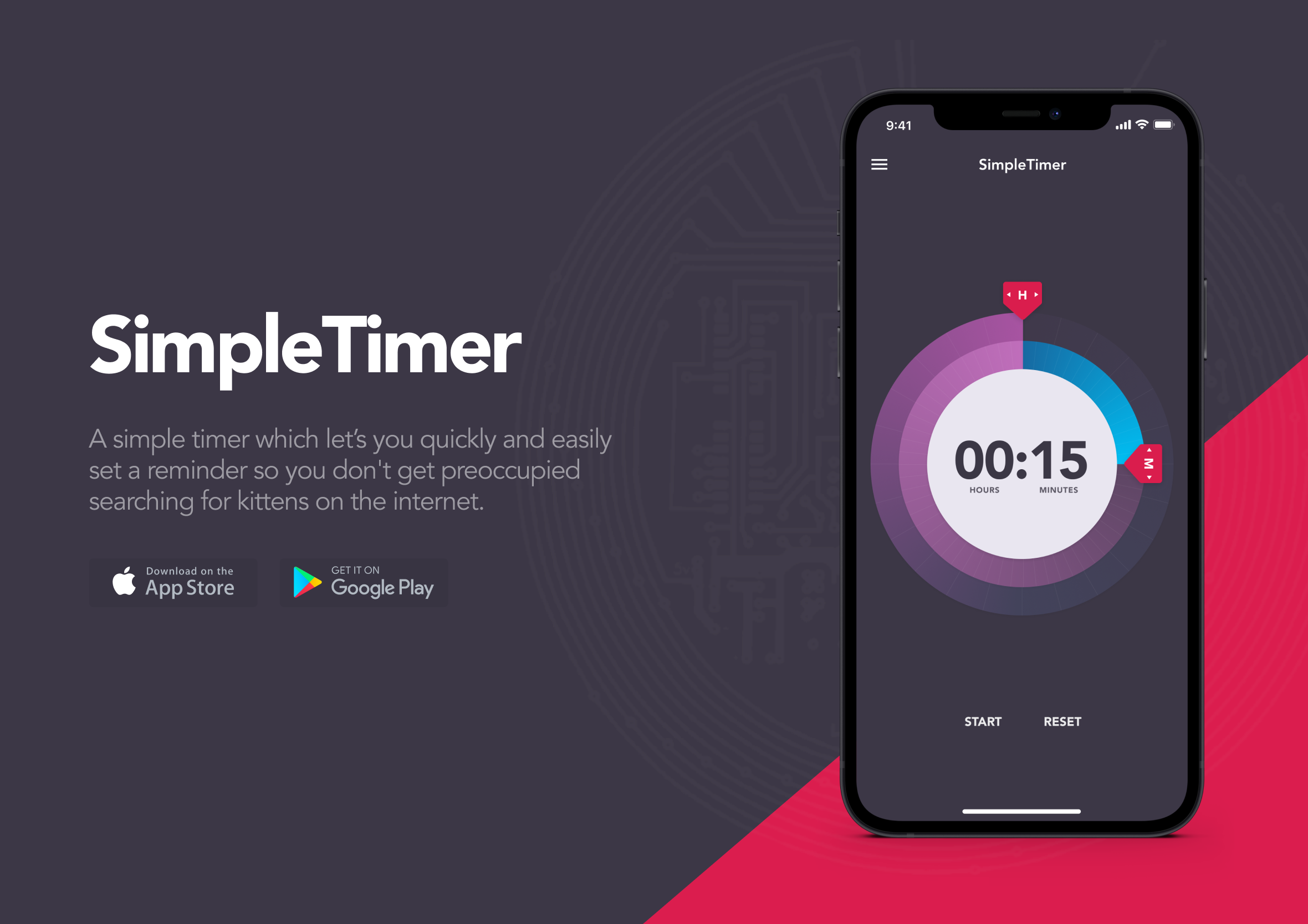 SimpleTimer app minimal landing page design with no navigation or footer
