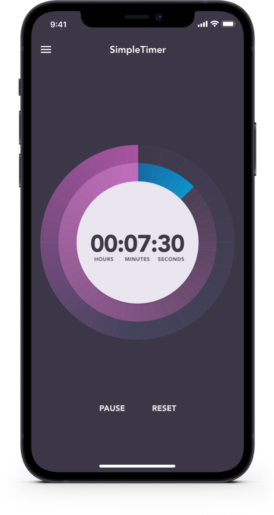 SimpleTimer iPhone app running screen with sliders hidden during countdown