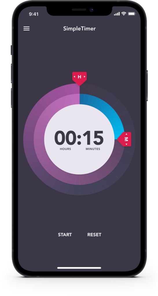 SimpleTimer iPhone app set screen showing timer ready to start