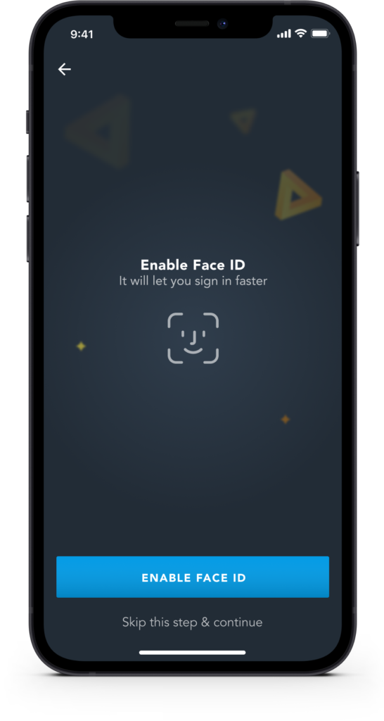 Face ID login screen for Travel Rewards