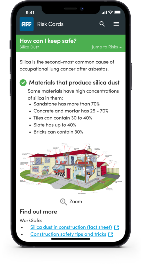 ACC health and safety app risk overview screen scrolled down