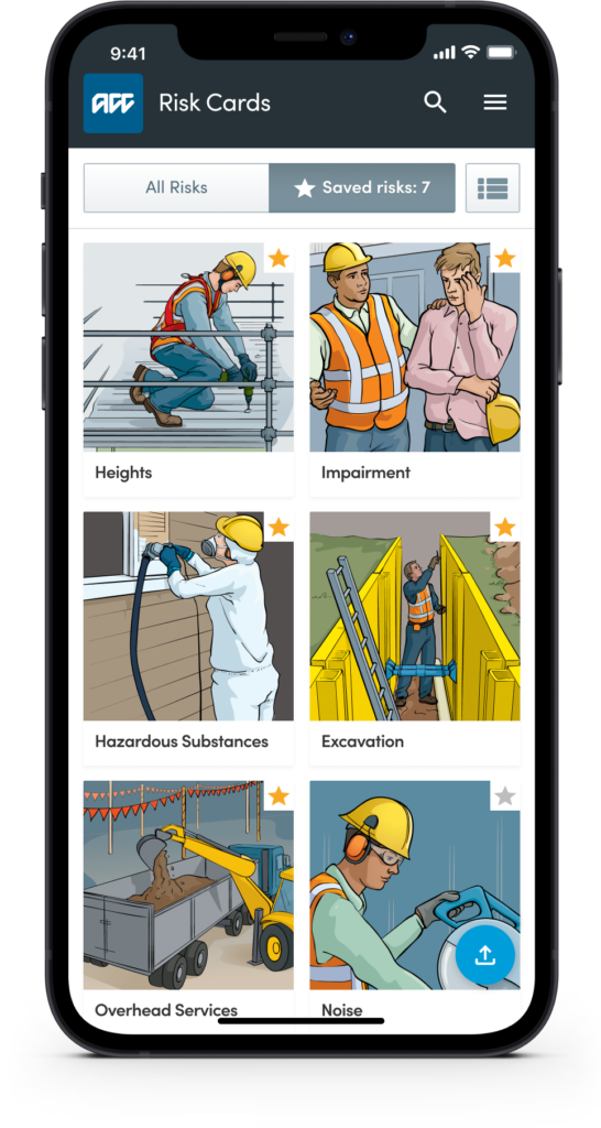 ACC health and safety app risks shown in grid view