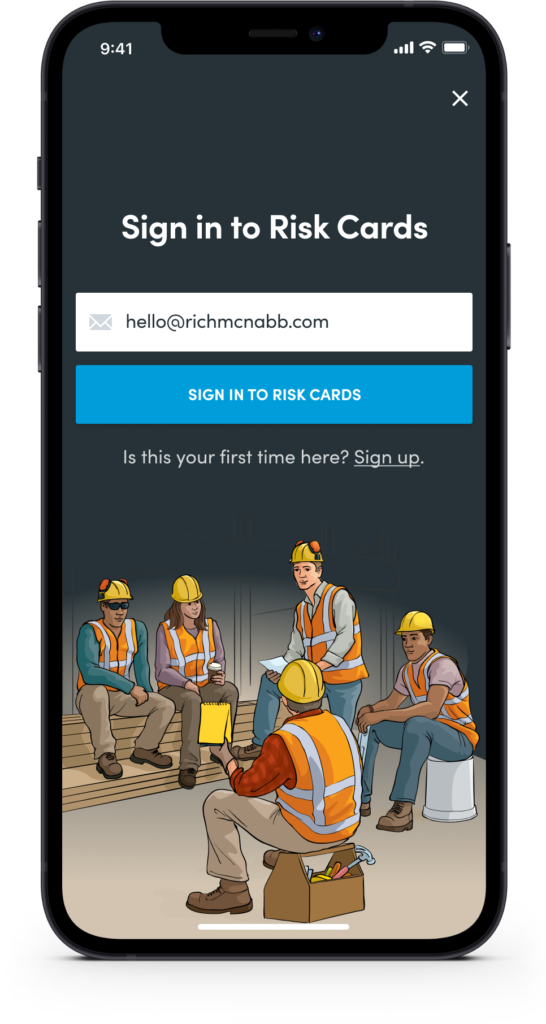 ACC health and safety app email sign-in concept screen