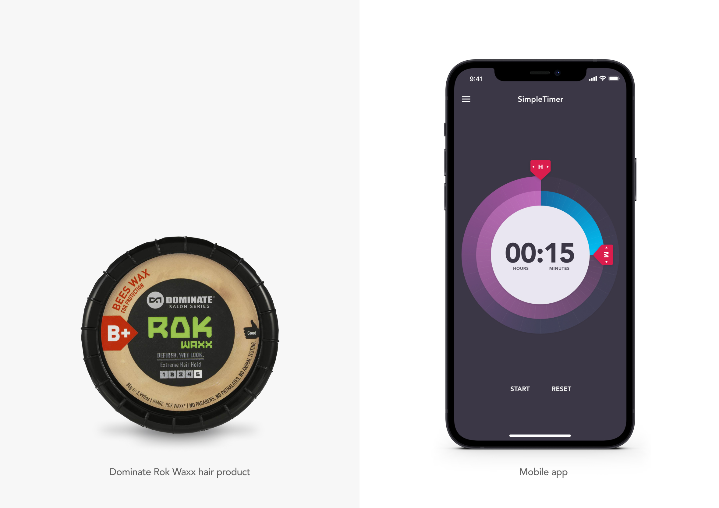 SimpleTimer app showing progression from early concept sketch to final screen design