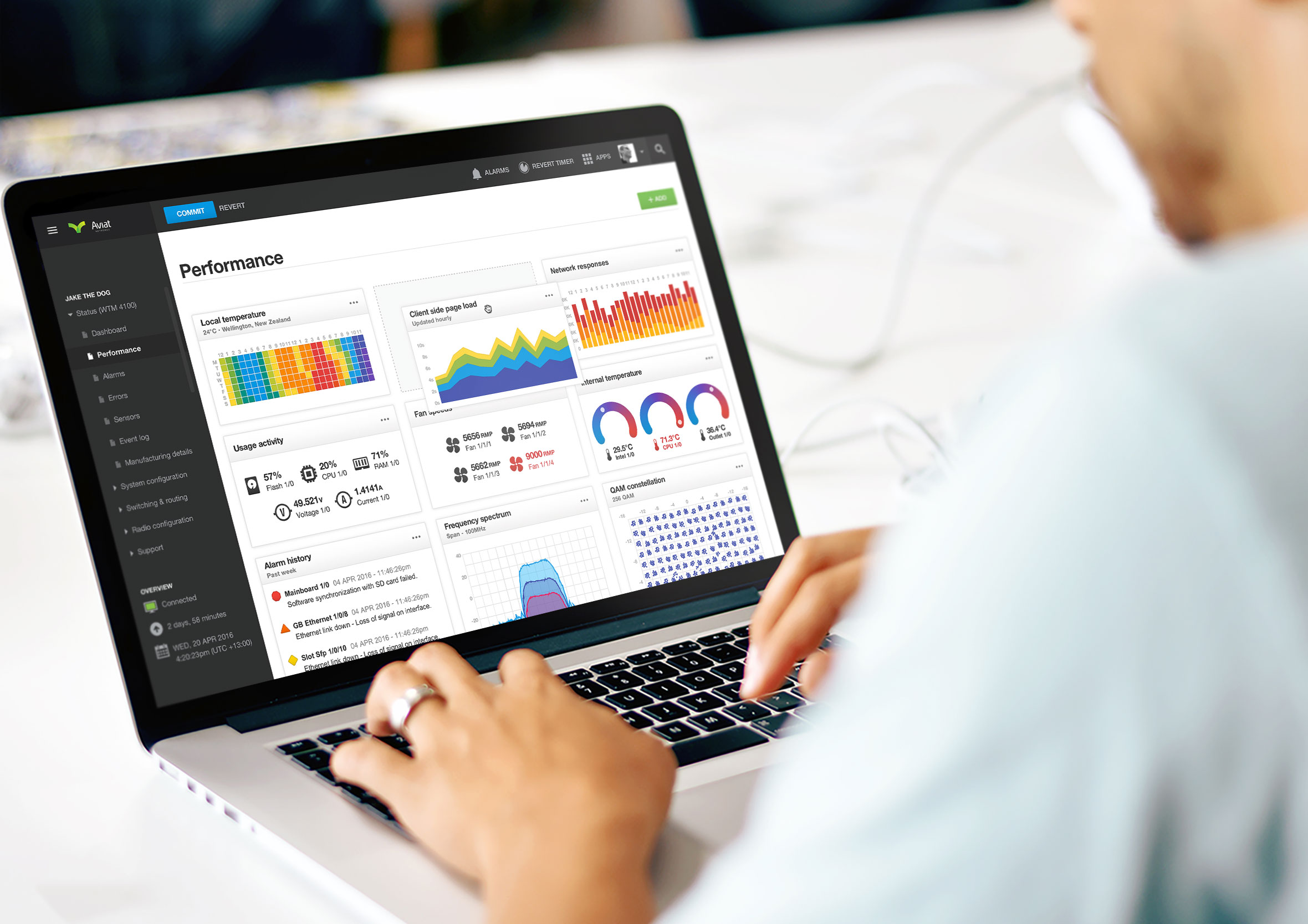 Aviat Networks radio router dashboard final design mockup on desktop browser