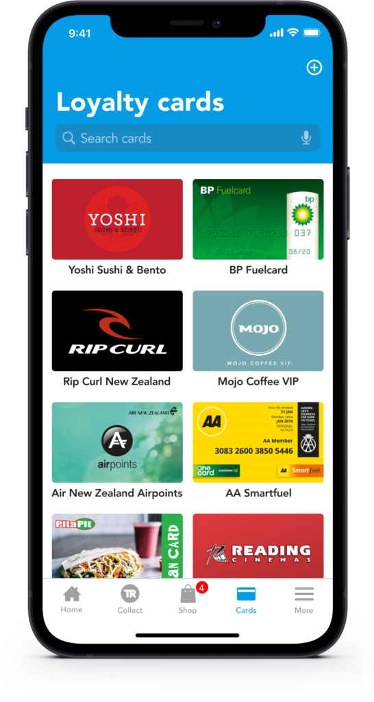 Loyalty cards screen linked automatically to payment cards
