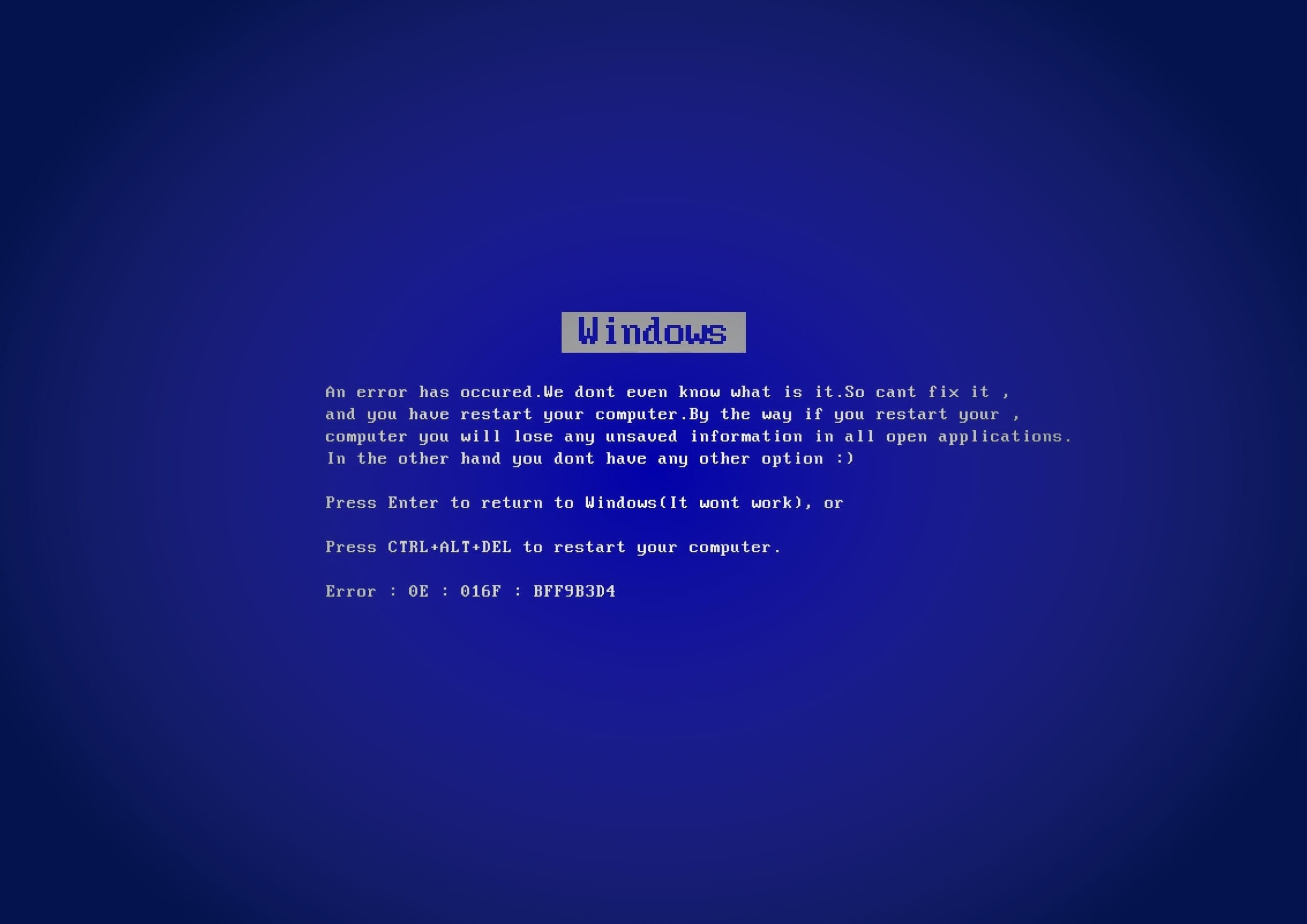 Windows Blue Screen of Death error message (BSOD)