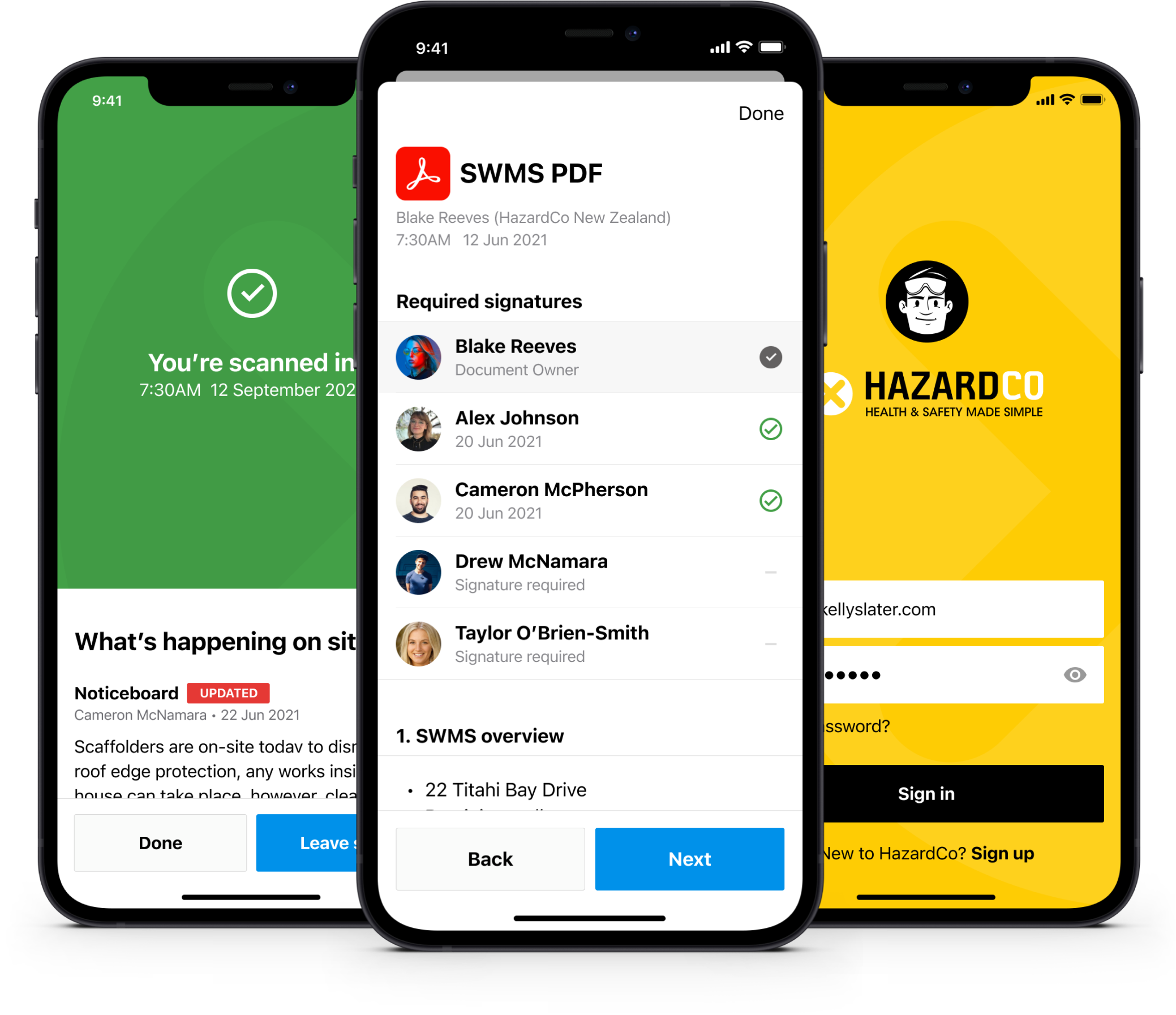 design-portfolio-hero-image HazardCo app shown across multiple iPhones with the worksite hazard board branding