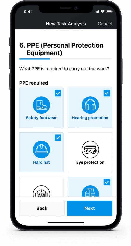 PPE checklist form within a health and safety report