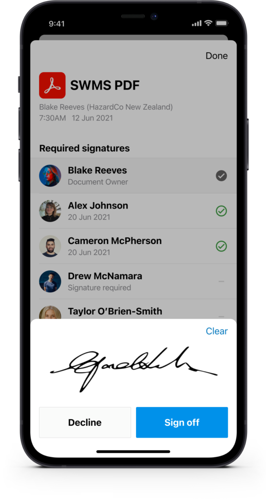 Signature capture screen using a draw-to-sign gesture