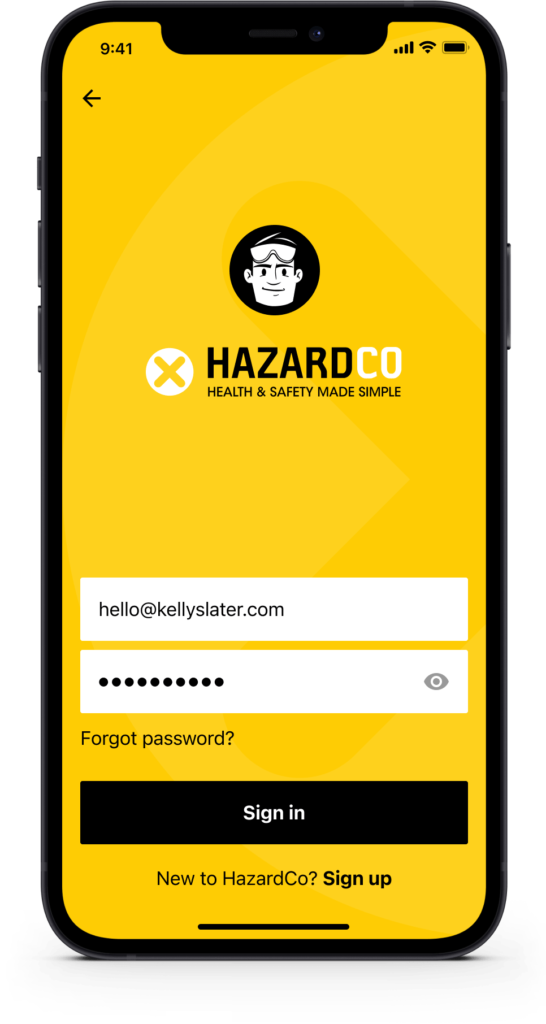 worksite health and safety app log in email password