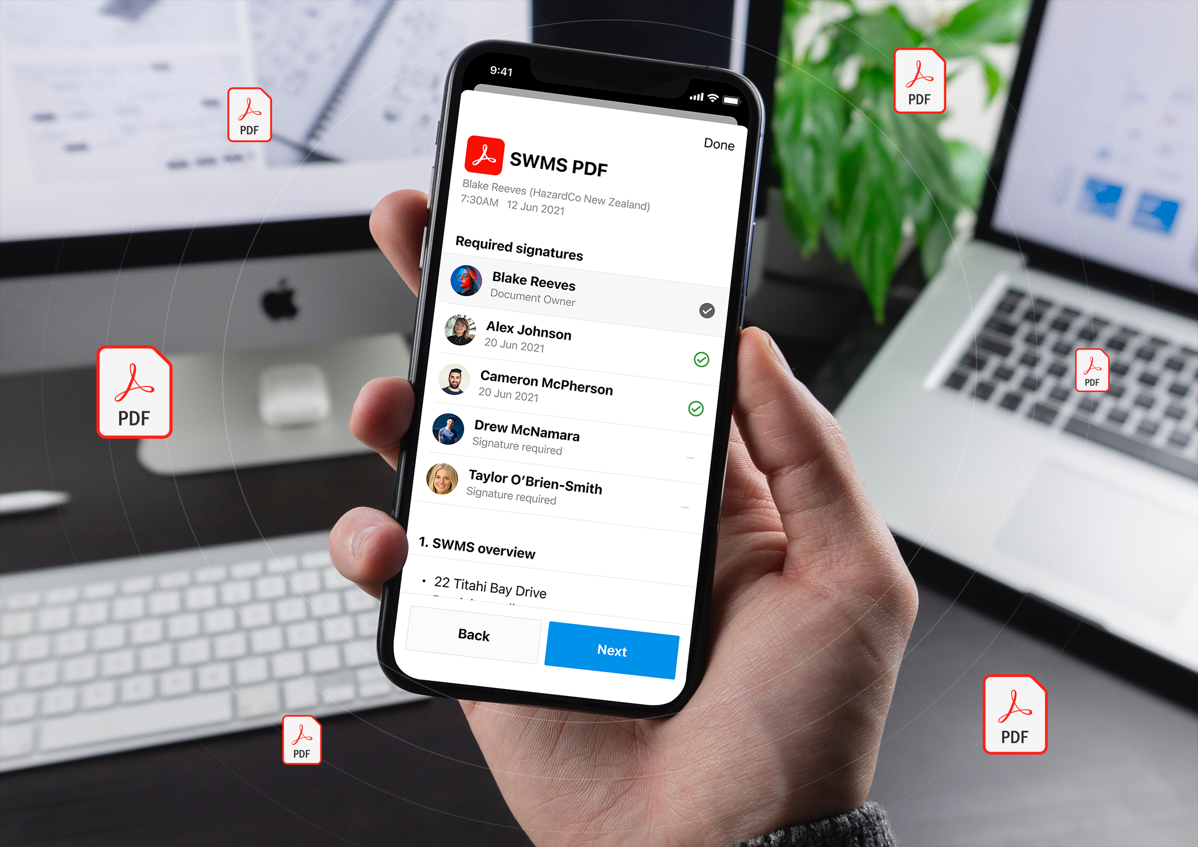 HazardCo app showing live document updates accessible on site