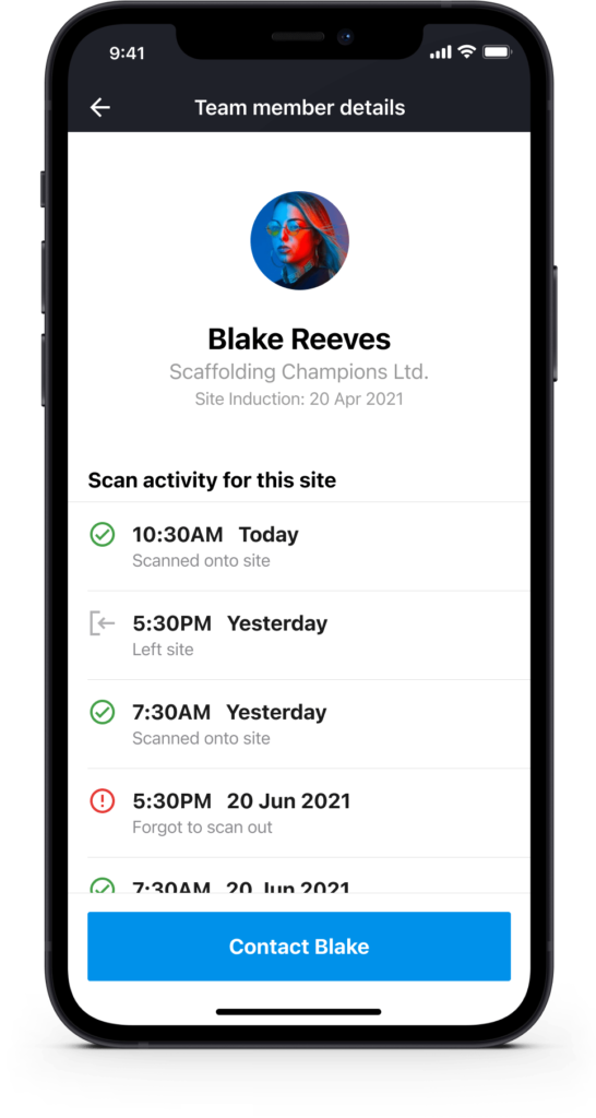 worksite health and safety app team member details