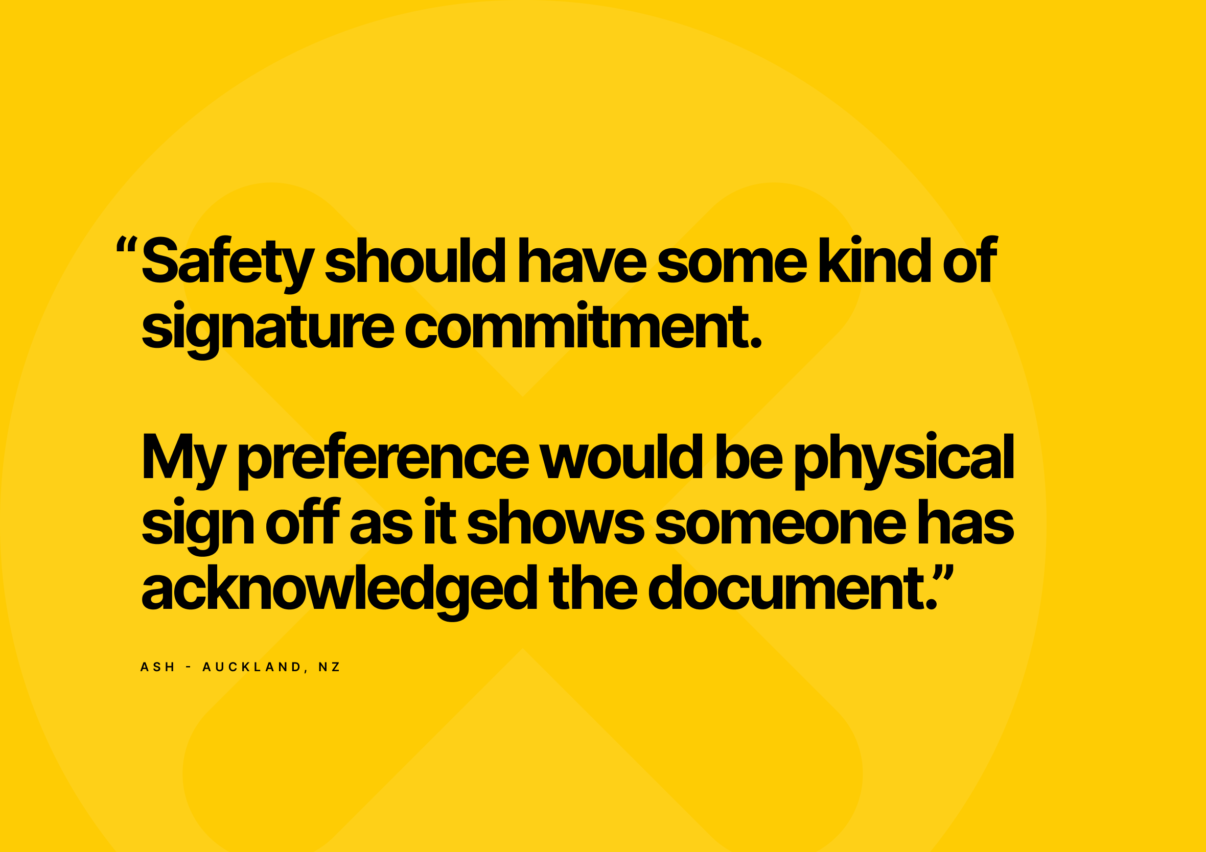 HazardCo customer quote graphic about preferring physical sign-off for safety documents