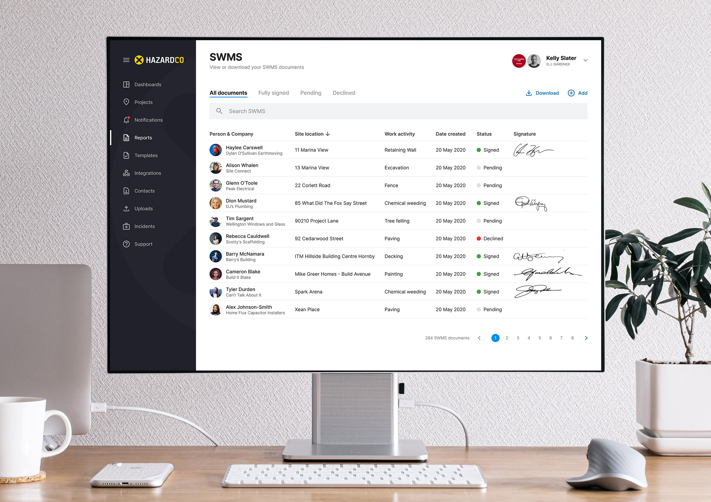 HazardCo app digital signature and audit trail screen