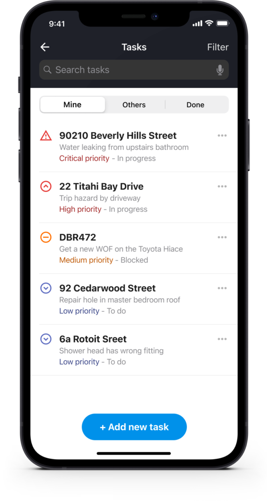 List of tasks assigned to the current user
