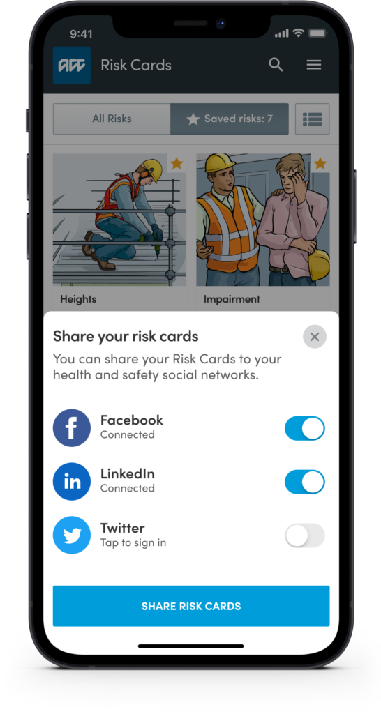 ACC health and safety app social sharing screen