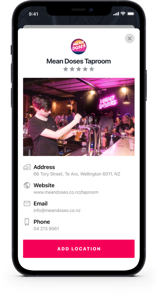 Venue detail screen showing reviews and recommendations