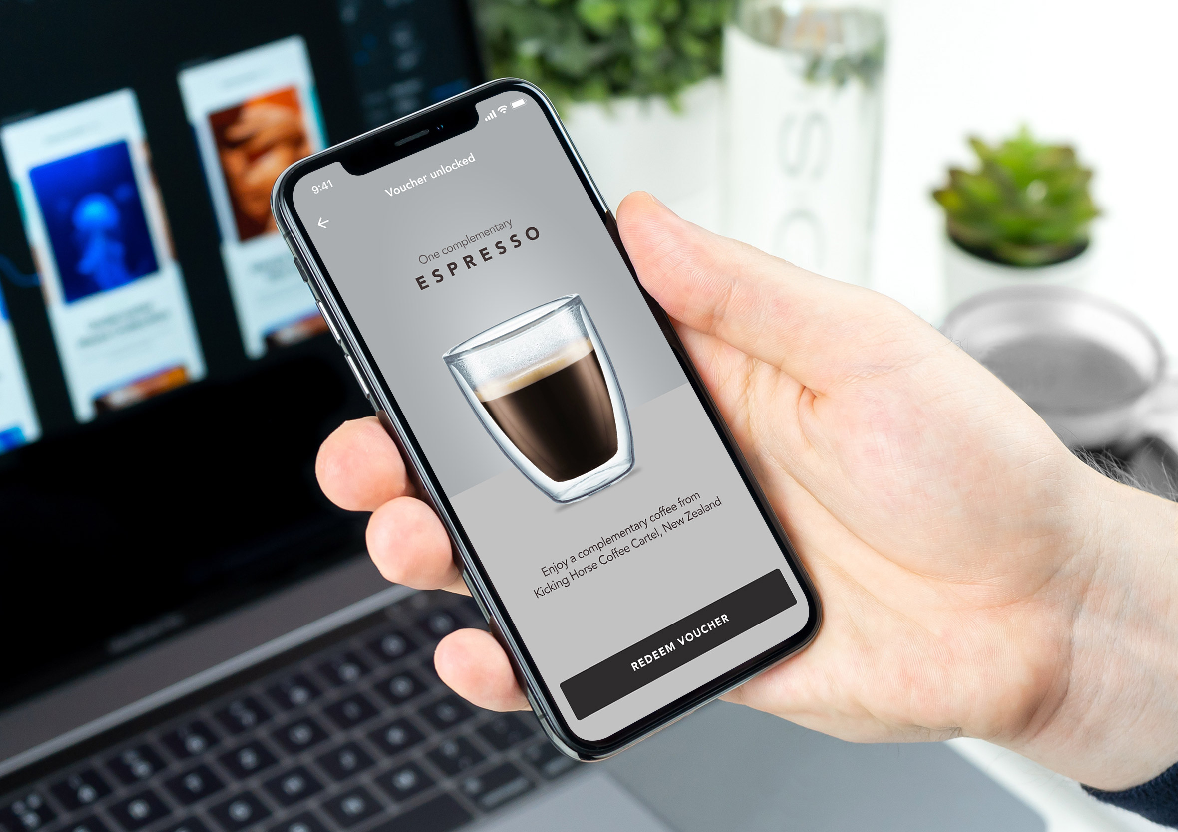 Travel Rewards app final design mockup on iPhone