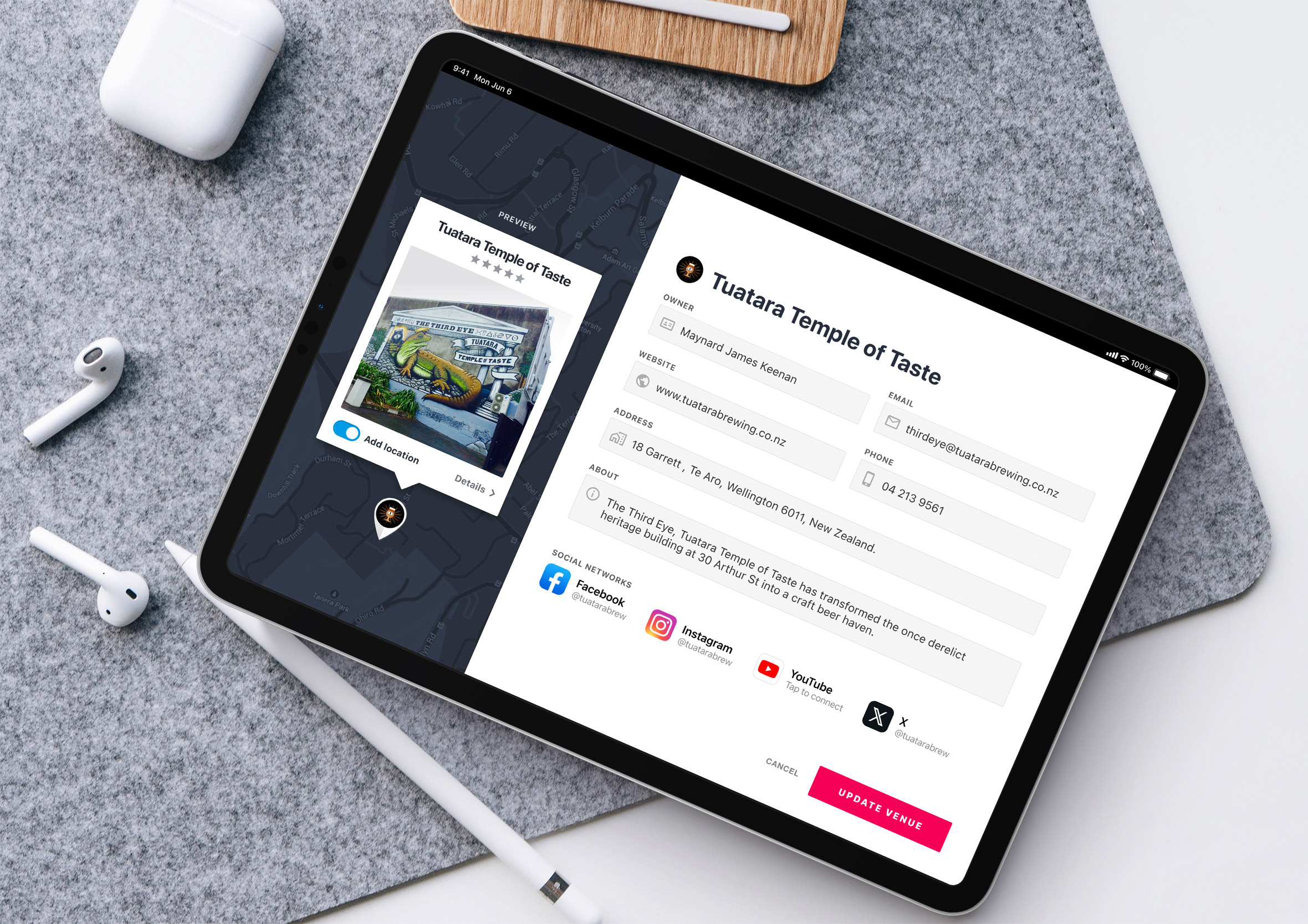 Craft Beer Adventures mockup shown on iPad