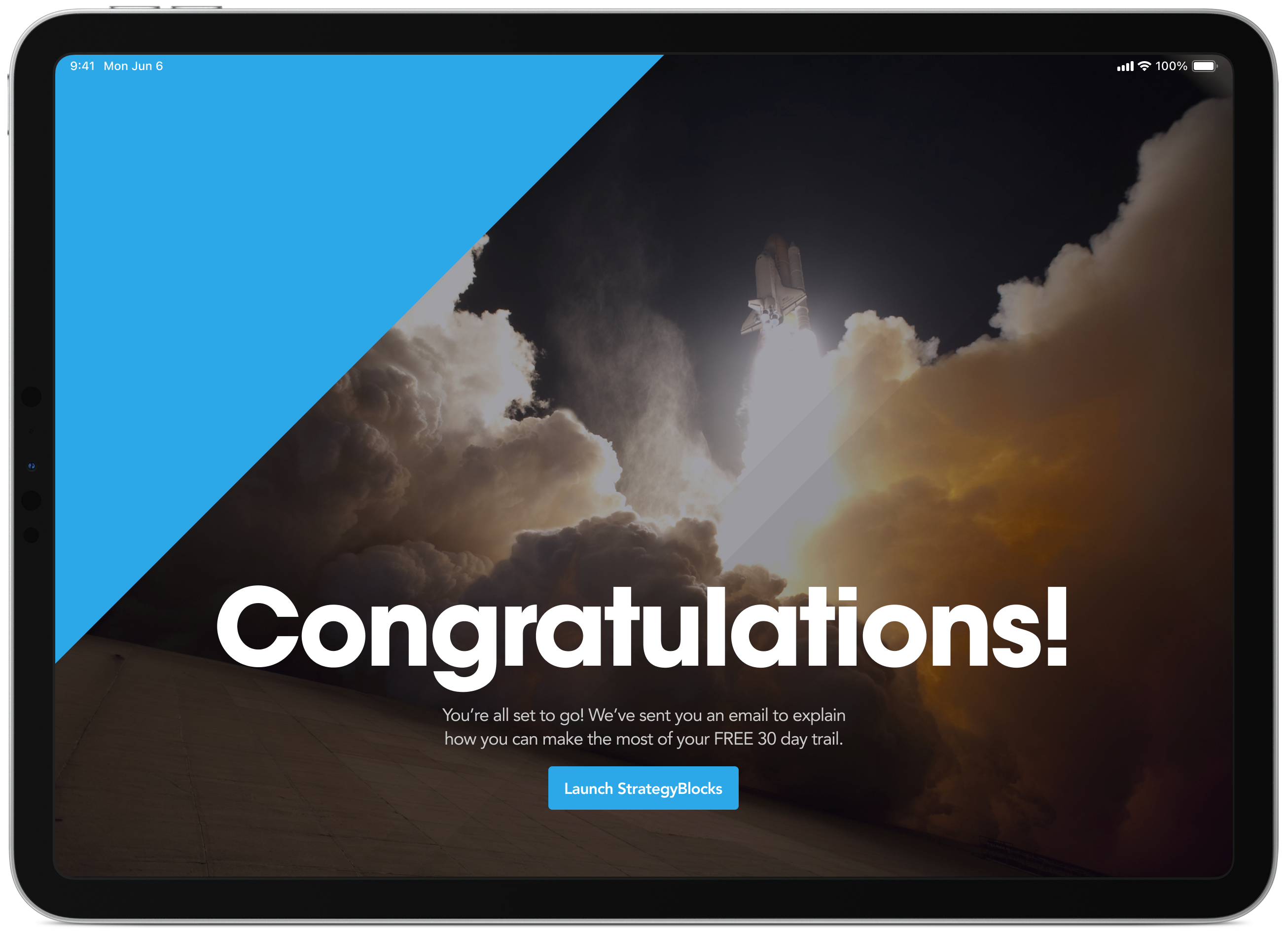 StrategyBlocks onboarding completion congratulations screen