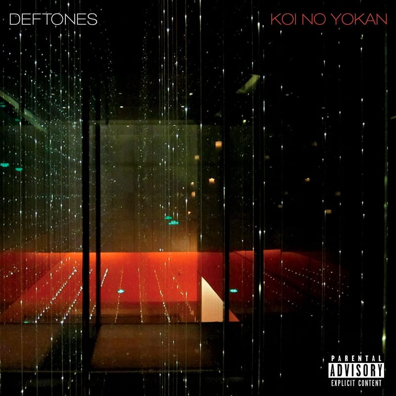 Cover visual for Deftones' Koi No Yokan, showcasing an infinite hall of glowing hanging light strands.