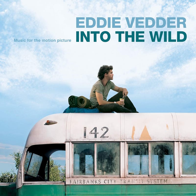 Official cover shot for Eddie Vedder's Into the Wild soundtrack, featuring the iconic abandoned Magic Bus 142 in Alaska.