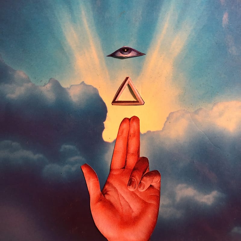 Illustrated album art for Highly Suspect's As Above, So Below, featuring a hand pointing upward inside a bold red triangle.