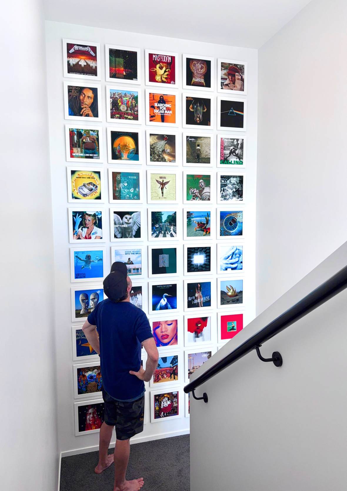 The completed 50 most interesting and iconic album artwork gallery wall project top view