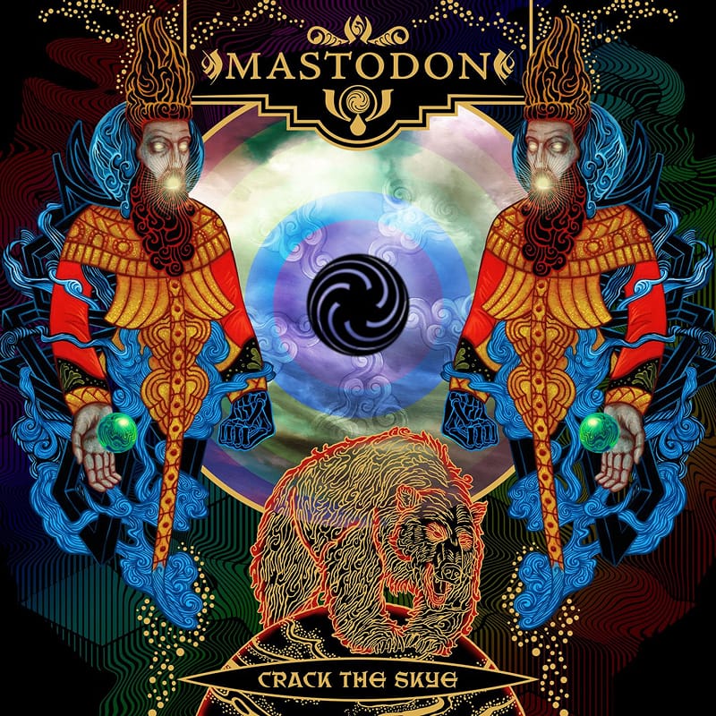 Complex fantasy artwork for Mastodon's Crack The Skye, incorporating eagles, a czar, and celestial symbols.