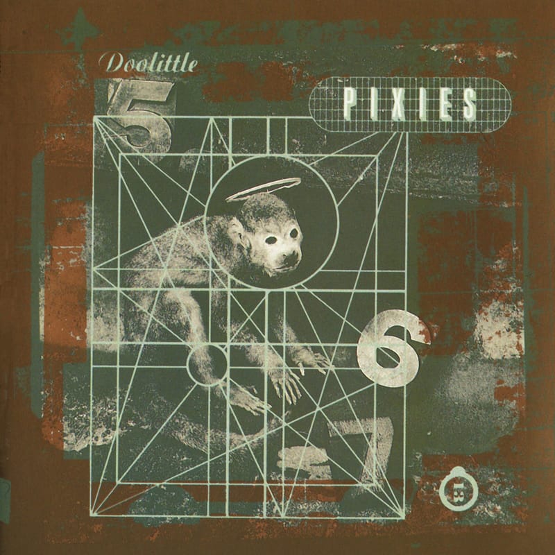 Textured cover graphic for Pixies' Doolittle, featuring surreal artwork of a monkey and numbers in a framed box.
