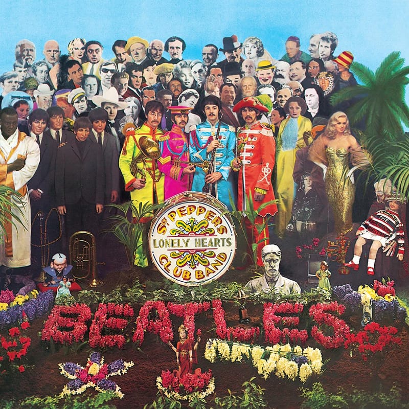 Famous collage artwork for The Beatles' Sgt. Pepper's Lonely Hearts Club Band, showing the group surrounded by historical figures.