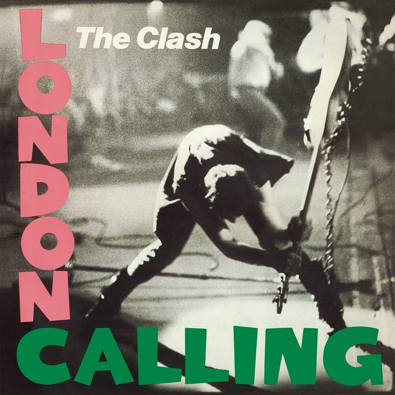 Action photograph cover for The Clash's London Calling, depicting Paul Simonon smashing his bass guitar on stage.