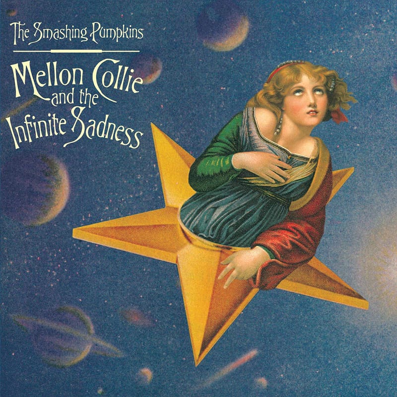 Victorian celestial painting for The Smashing Pumpkins' Mellon Collie And The Infinite Sadness, featuring a girl floating in a star.