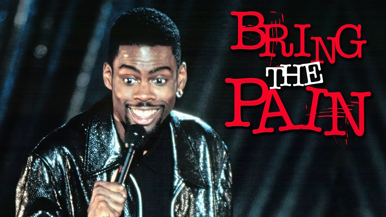 Album artwork for Chris Rock's stand-up comedy special Bring the Pain featuring a close-up portrait of Rock smiling.