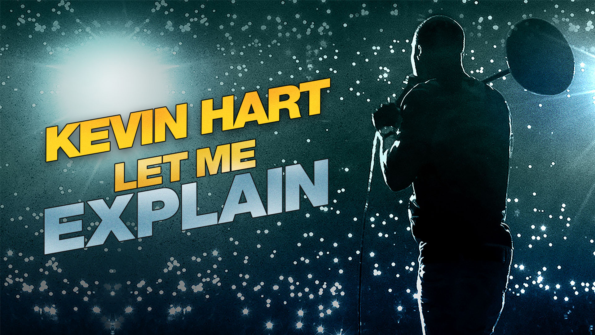 Movie poster art for Kevin Hart's stand-up comedy special Let Me Explain on a dark illuminated background.